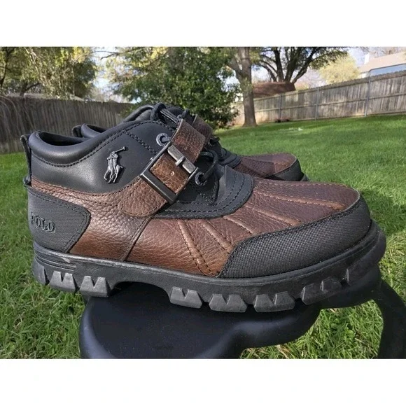 Men's 9D M Polo Ralph Pony Sport Lauren Dover III Brown Leather Ankle Boots